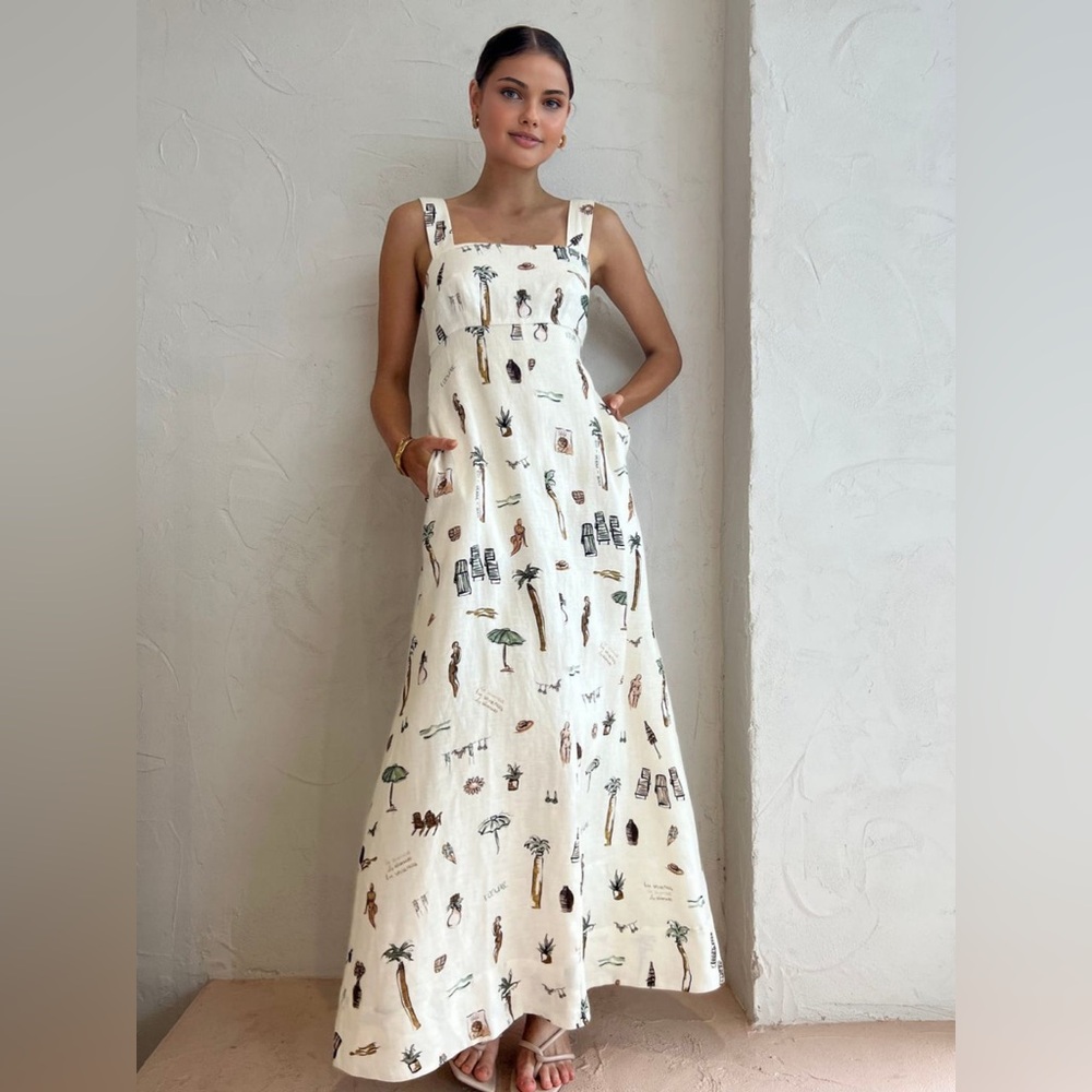 Commense Tropical Print Knotted Long Dress Size XL NWT